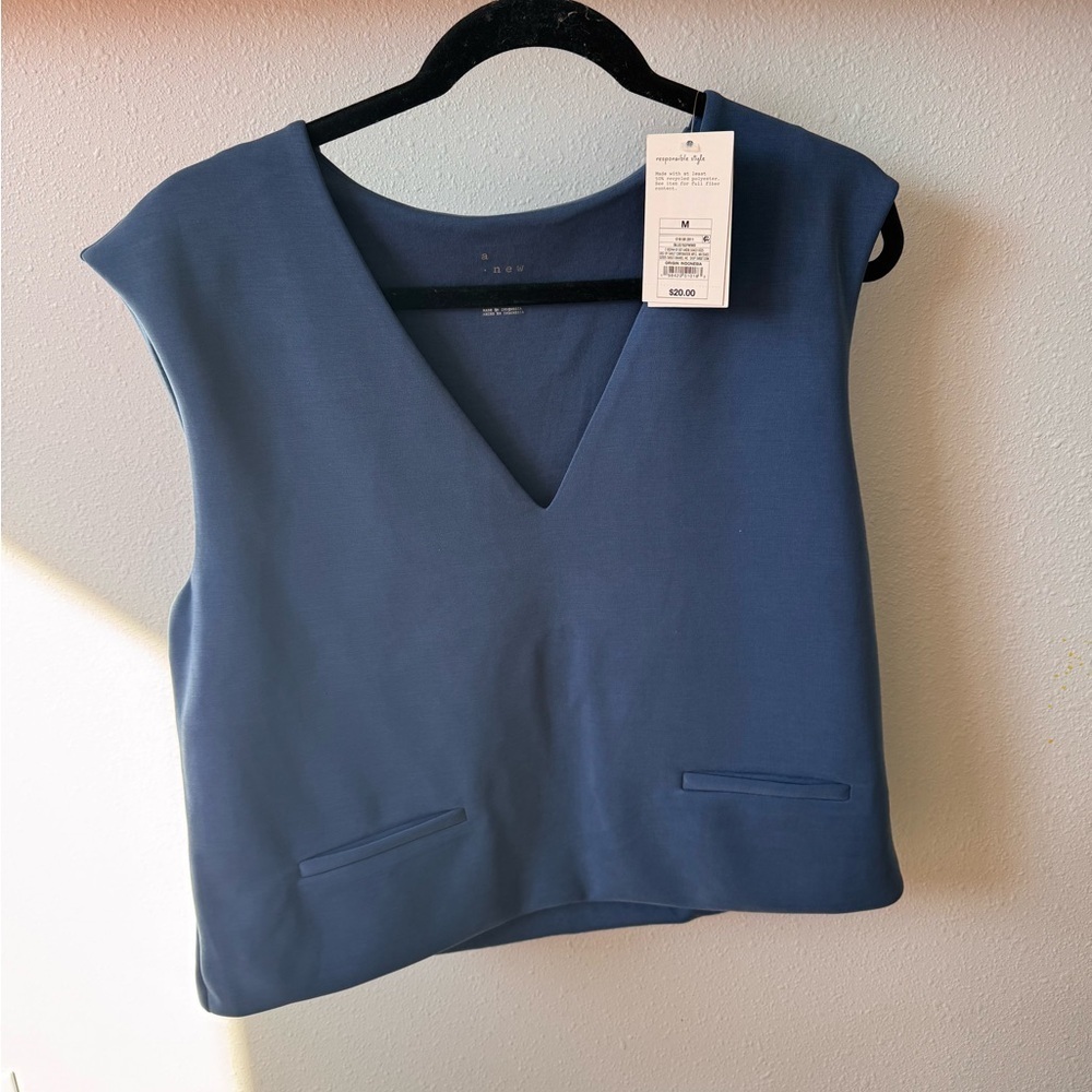 a new day Blue Sleeveless V-Neck Blouse